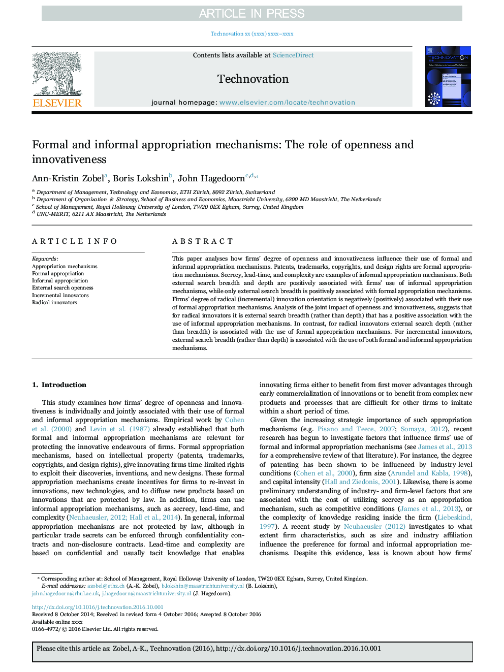 Formal and informal appropriation mechanisms: The role of openness and innovativeness