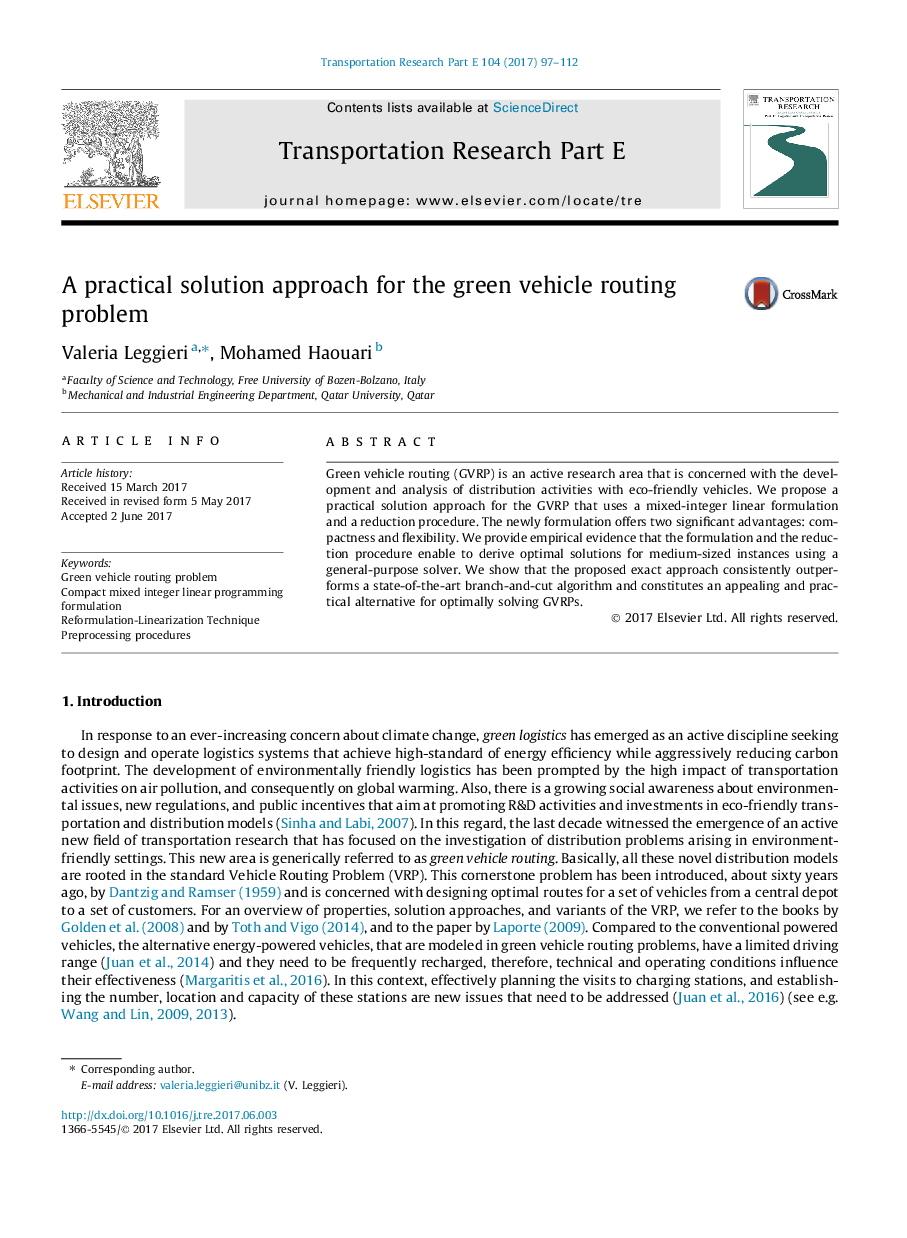 A practical solution approach for the green vehicle routing problem