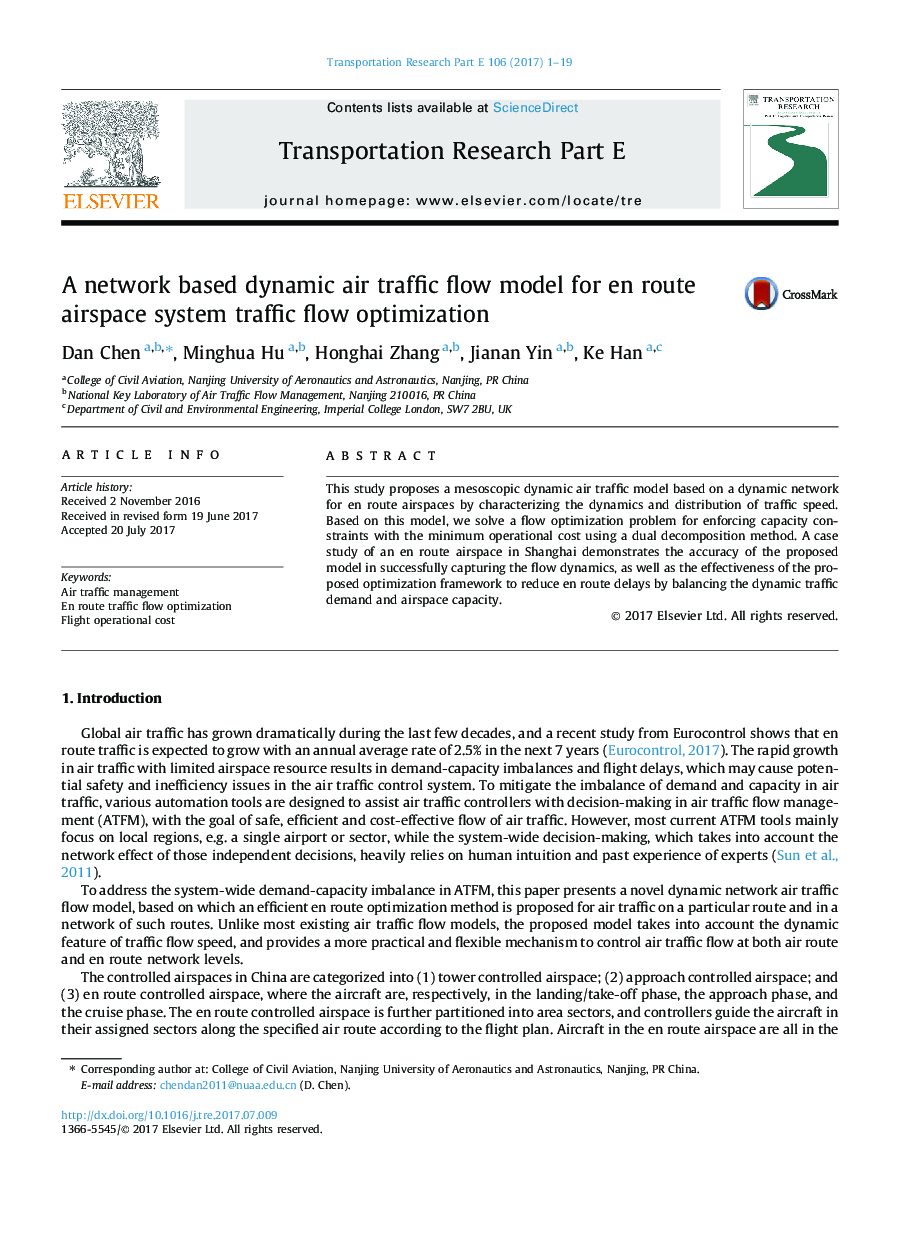 A network based dynamic air traffic flow model for en route airspace system traffic flow optimization