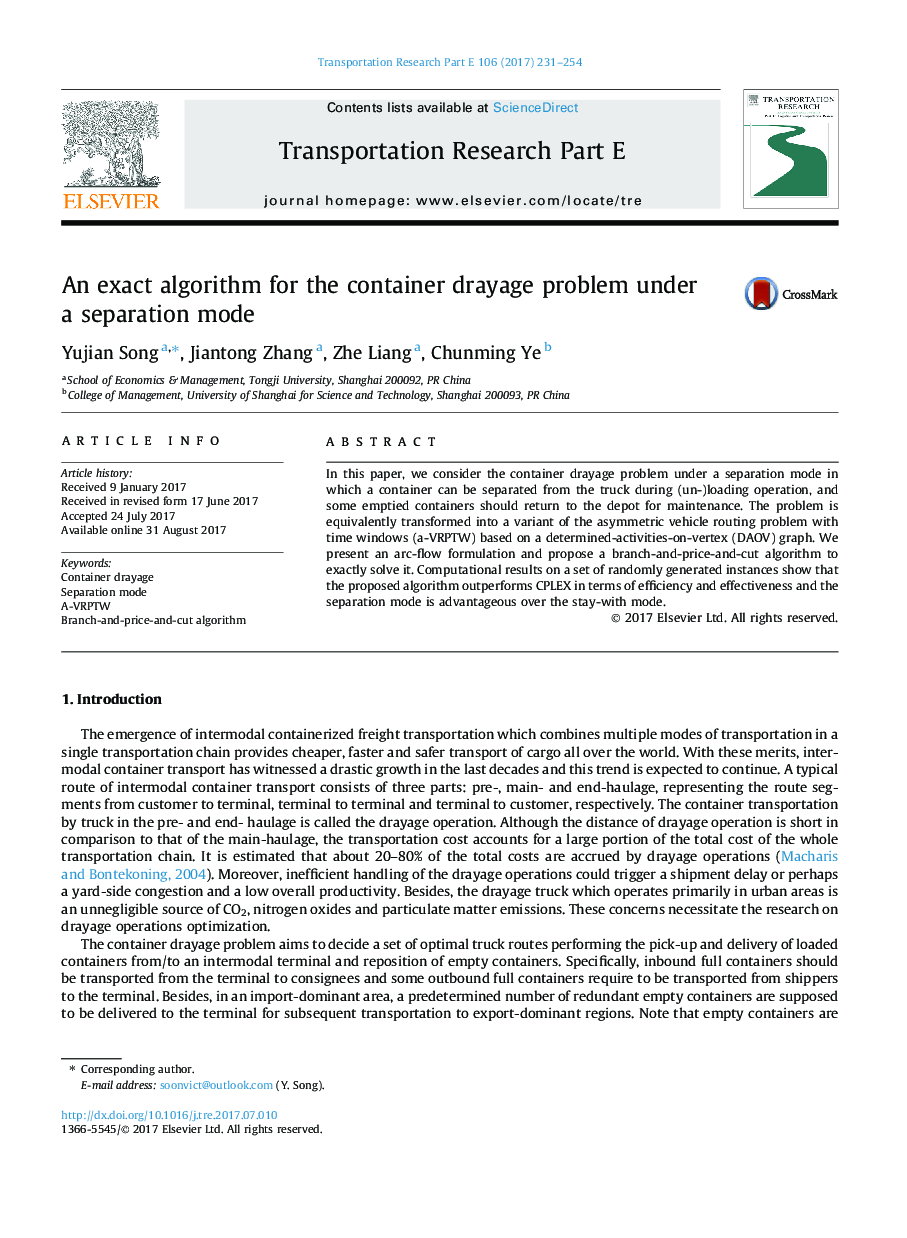 An exact algorithm for the container drayage problem under a separation mode