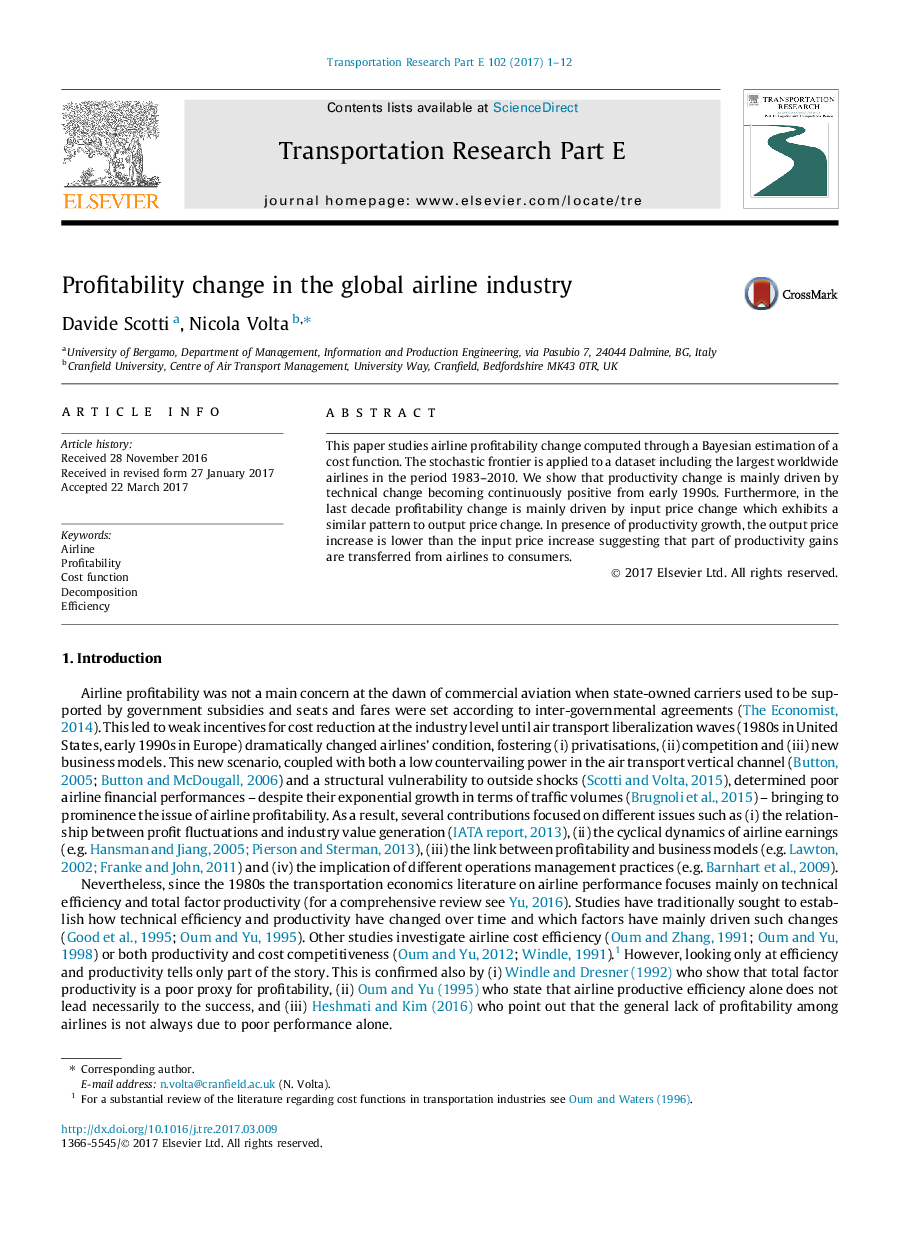 Profitability change in the global airline industry