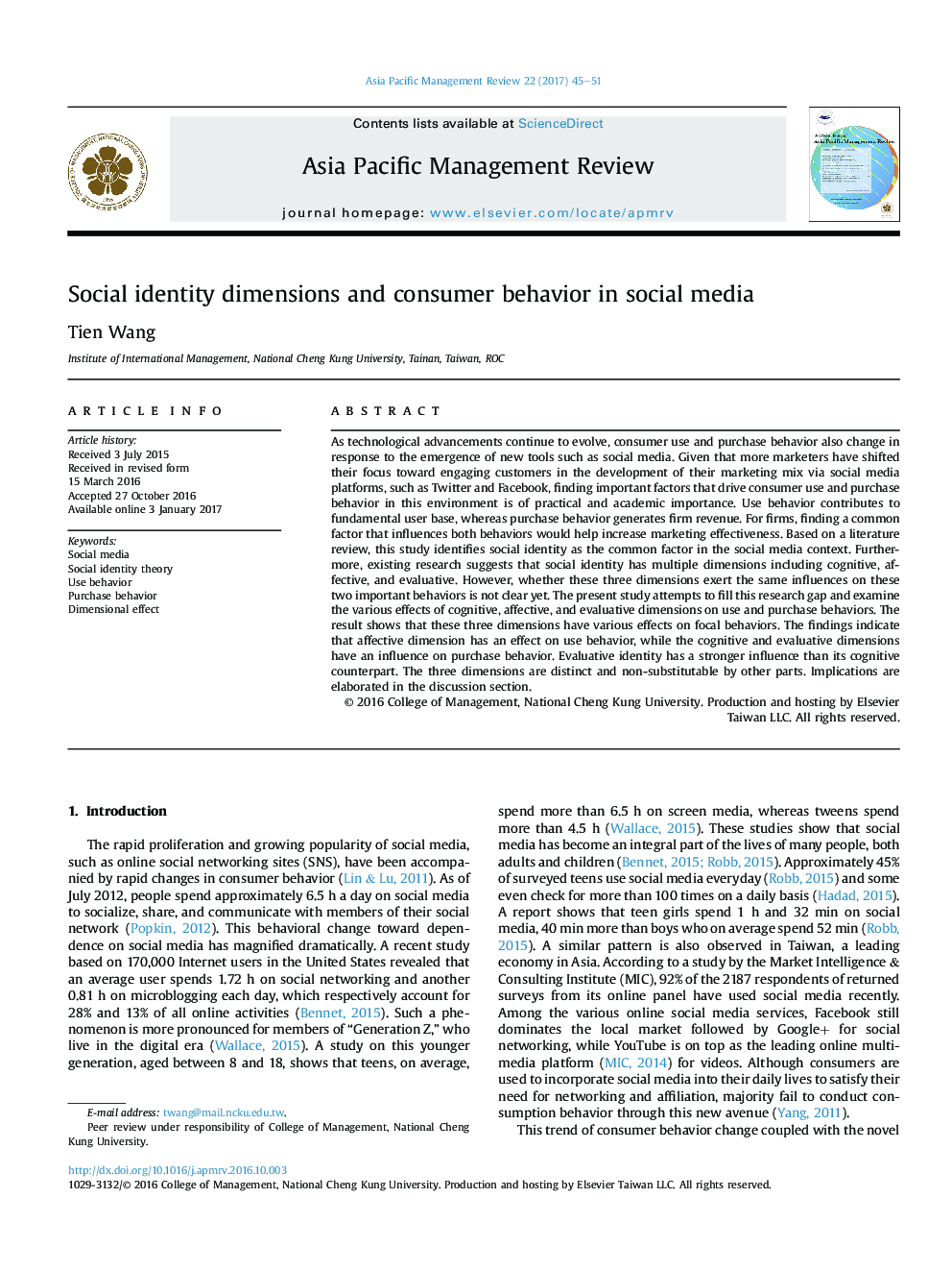 Social identity dimensions and consumer behavior in social media