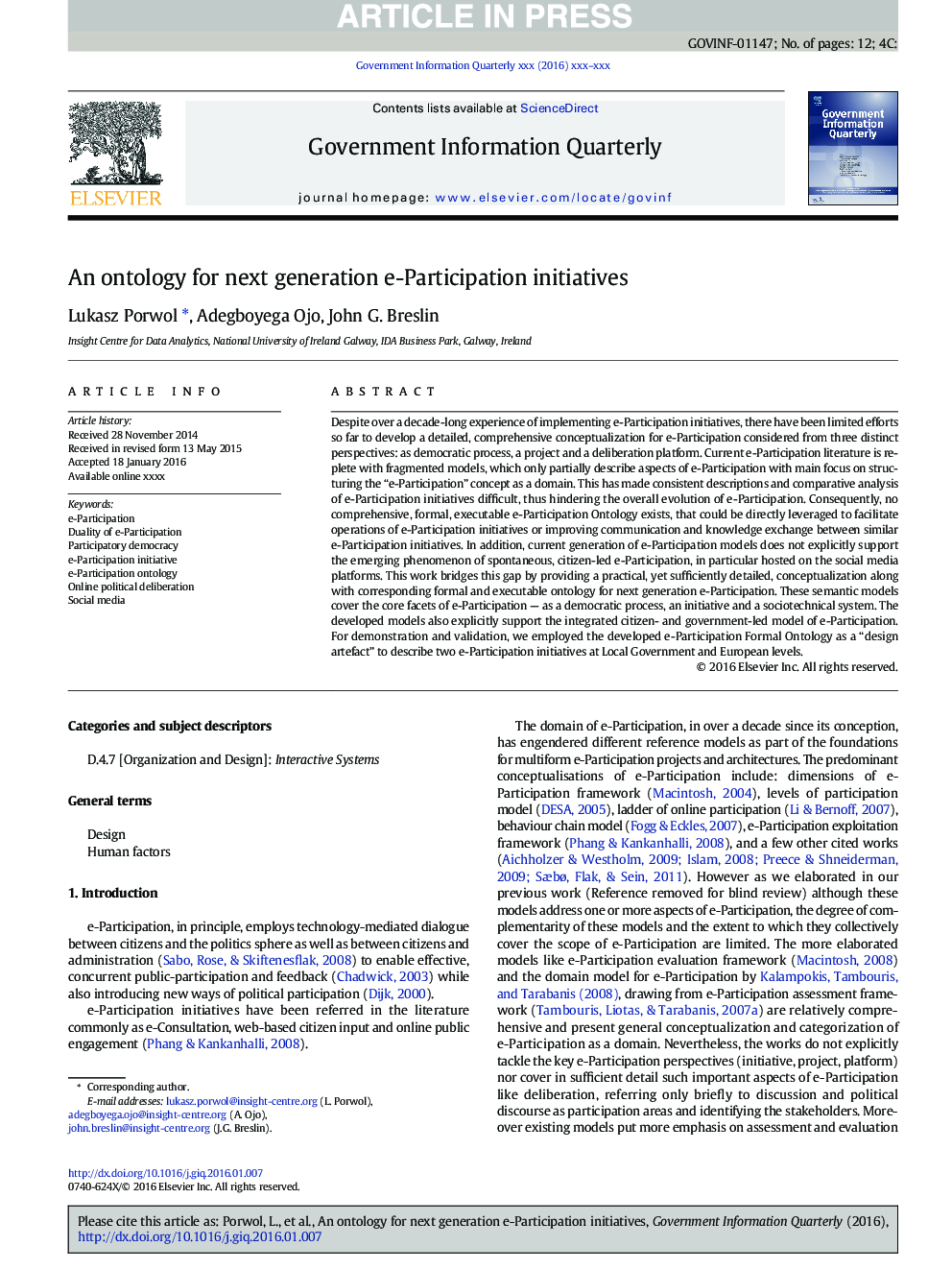 An ontology for next generation e-Participation initiatives