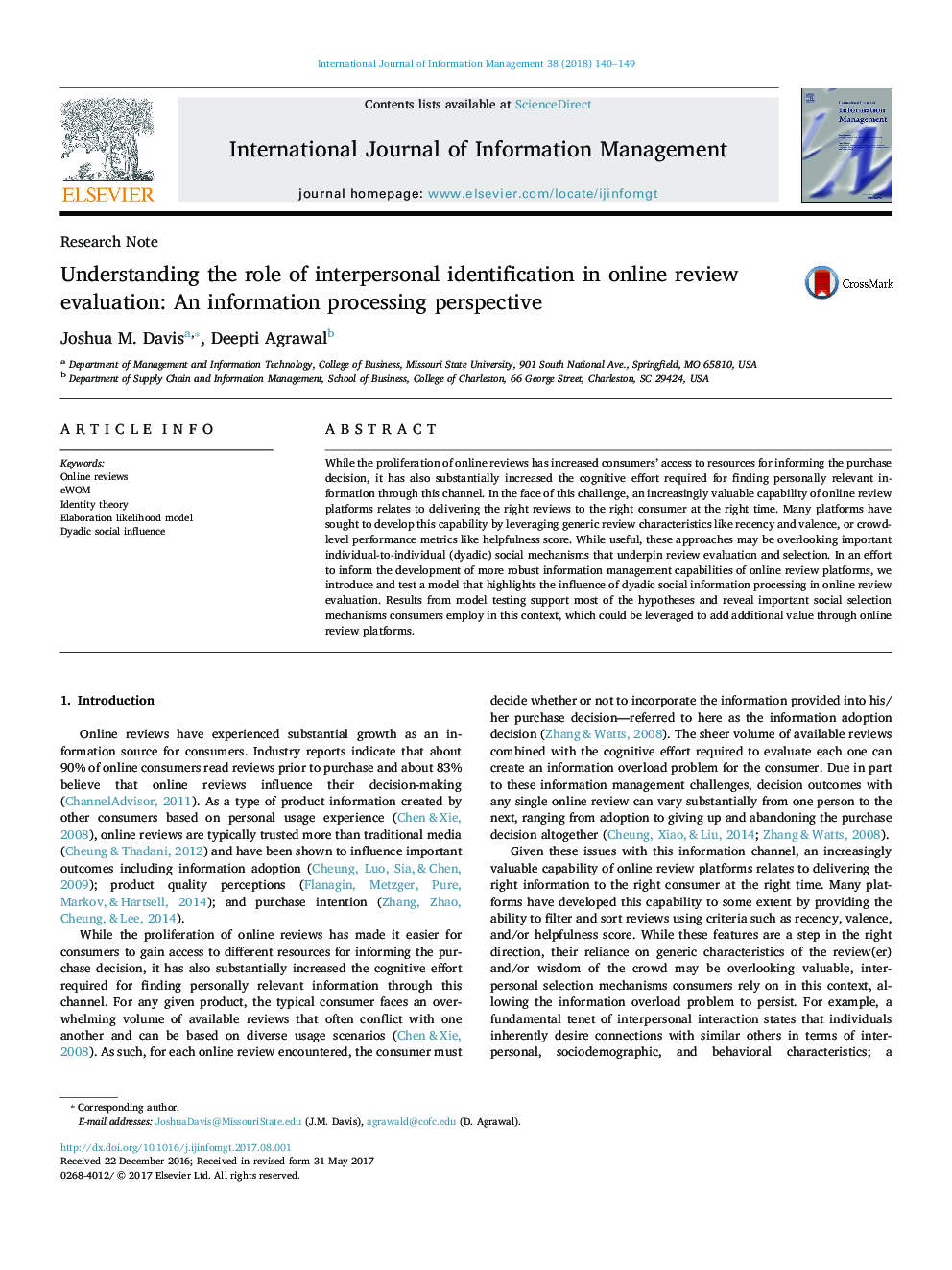 Understanding the role of interpersonal identification in online review evaluation: An information processing perspective