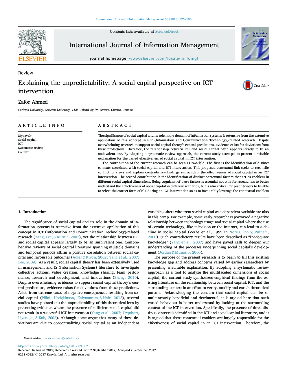 Explaining the unpredictability: A social capital perspective on ICT intervention