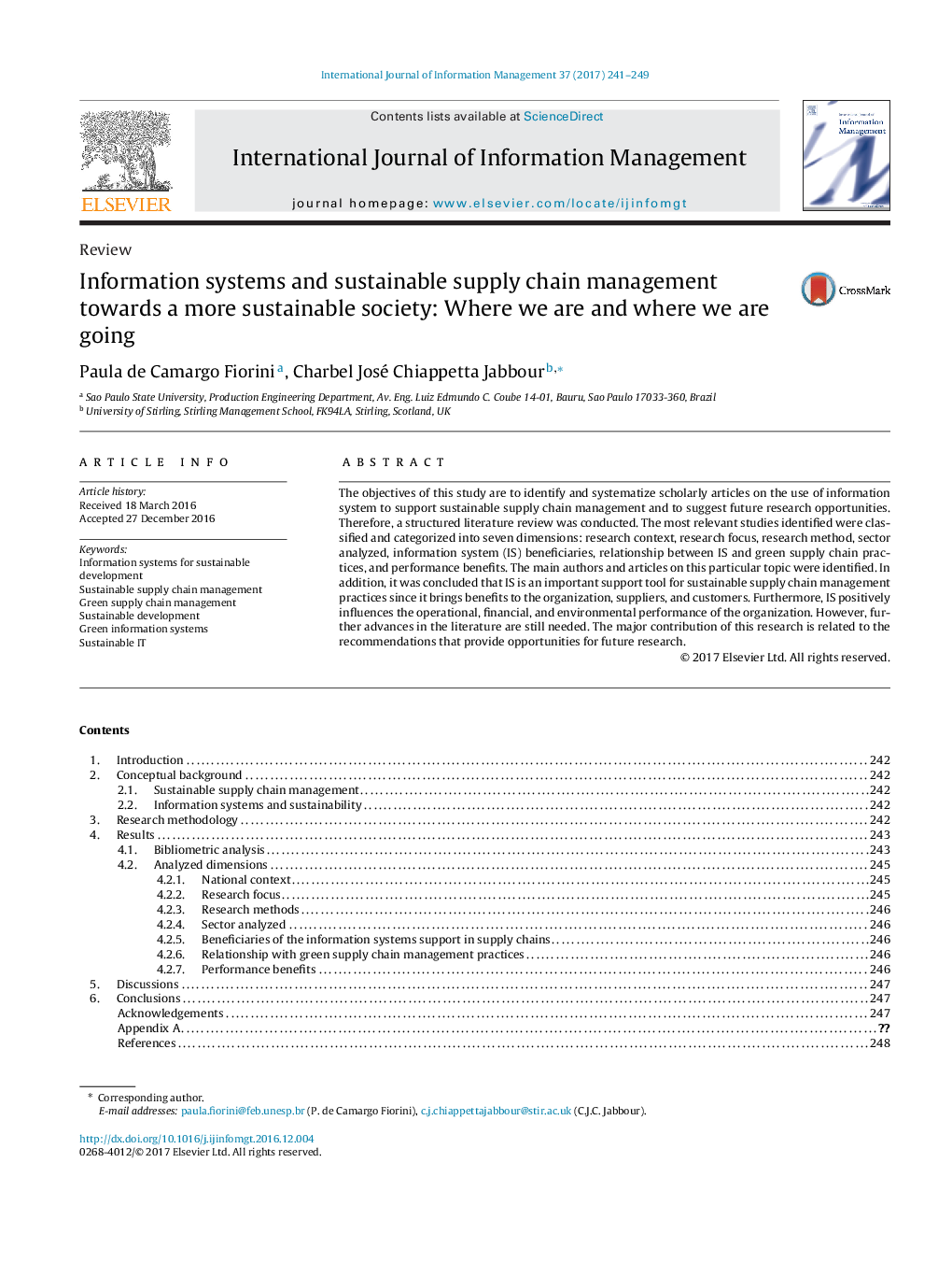 Information systems and sustainable supply chain management towards a more sustainable society: Where we are and where we are going