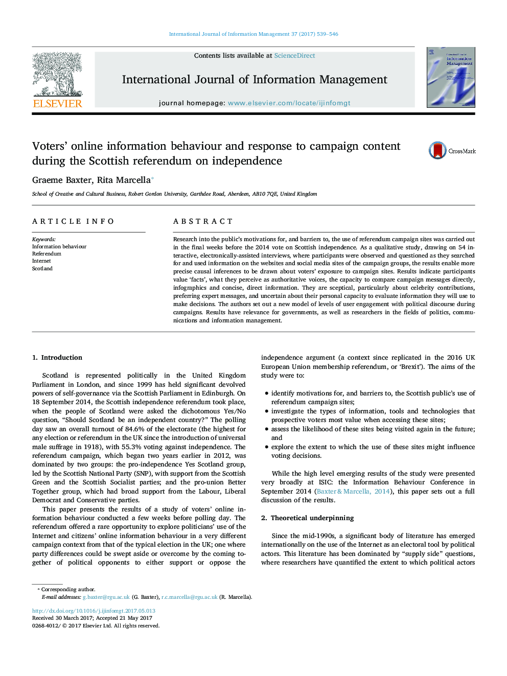 Voters' online information behaviour and response to campaign content during the Scottish referendum on independence