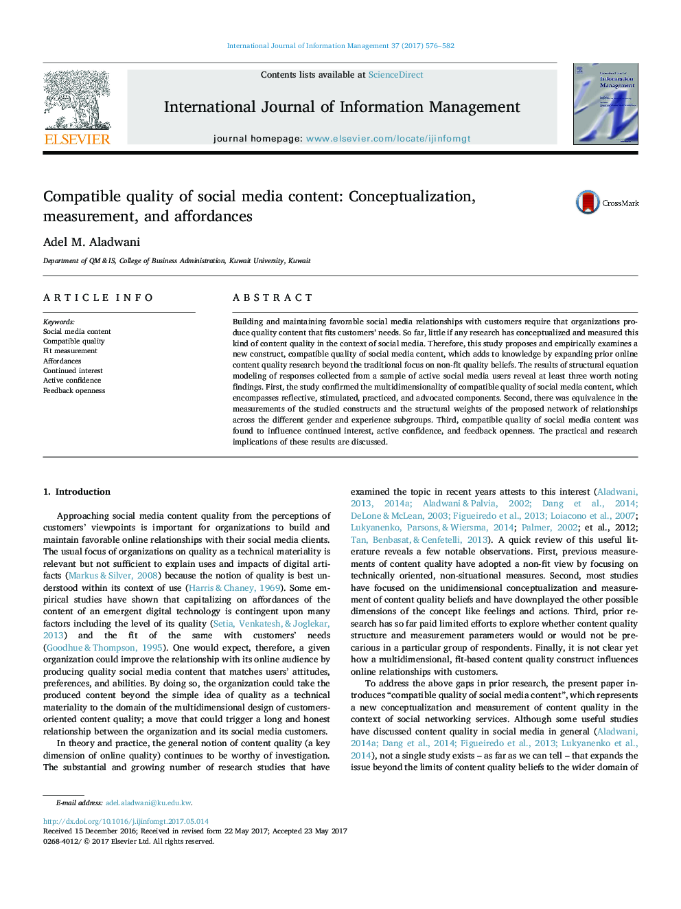 Compatible quality of social media content: Conceptualization, measurement, and affordances