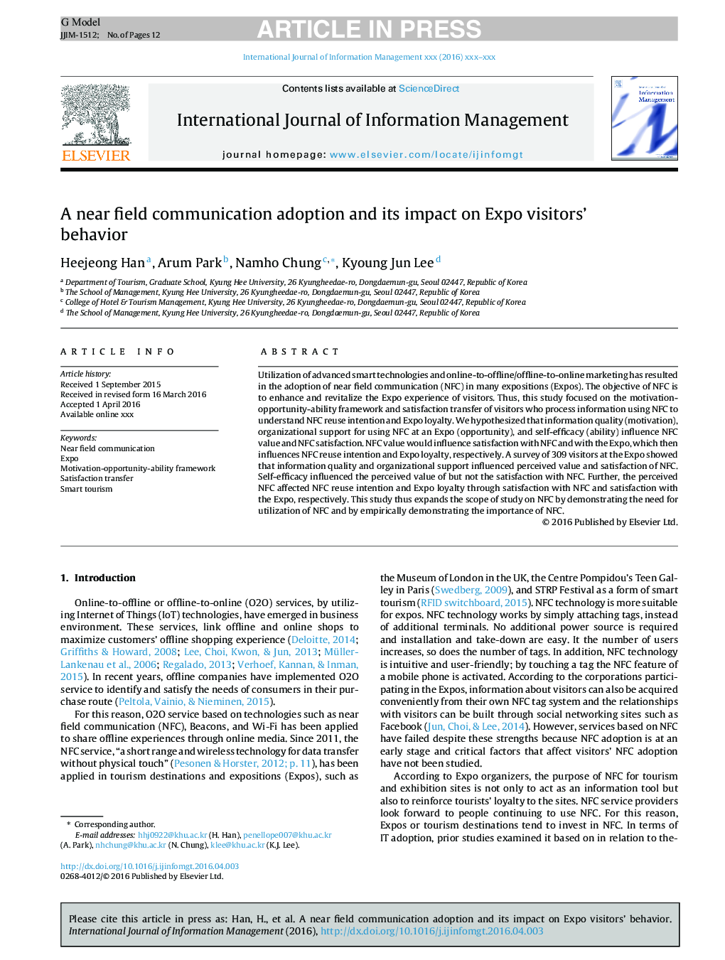 A near field communication adoption and its impact on Expo visitors' behavior