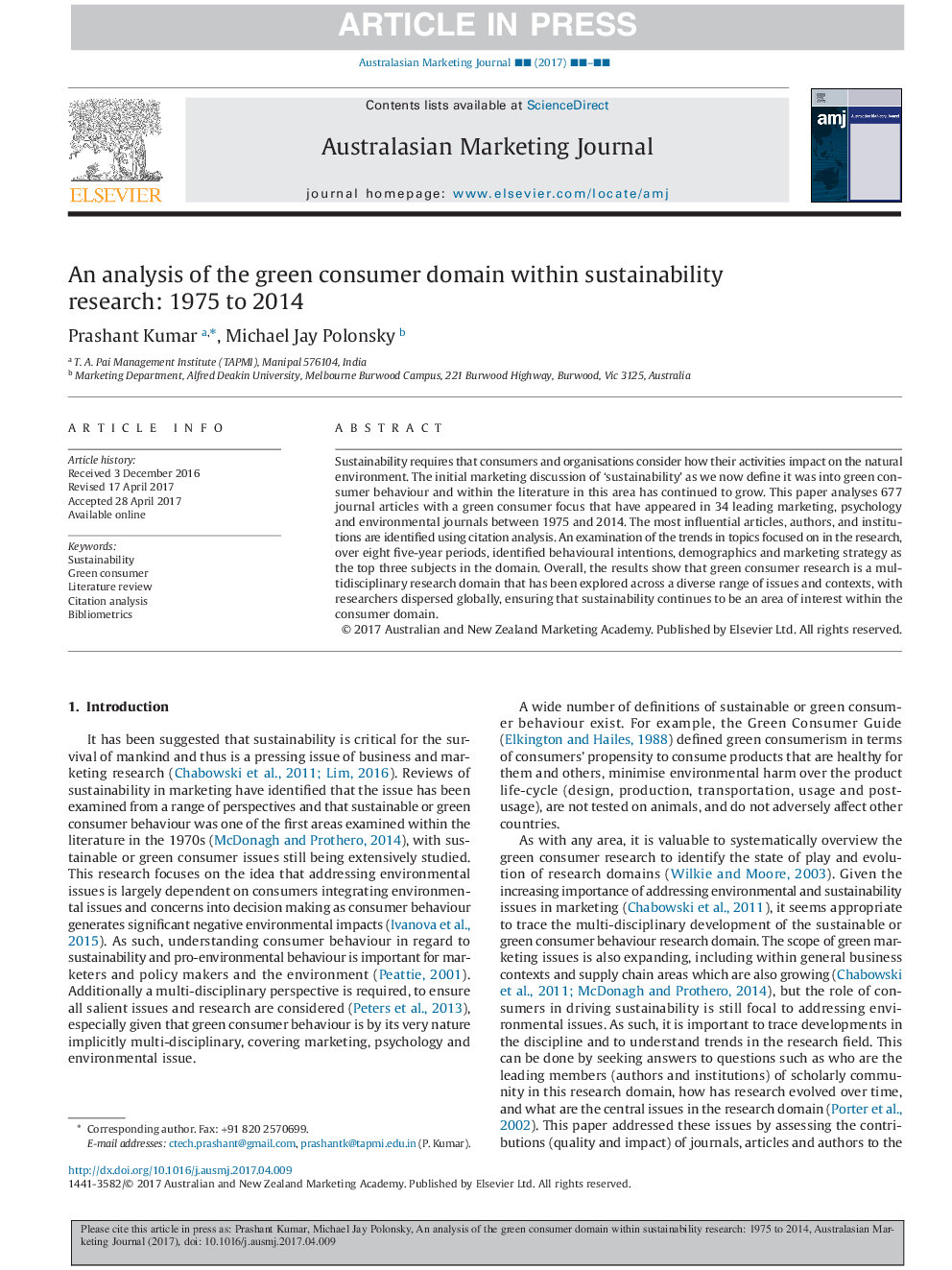 An analysis of the green consumer domain within sustainability research: 1975 to 2014