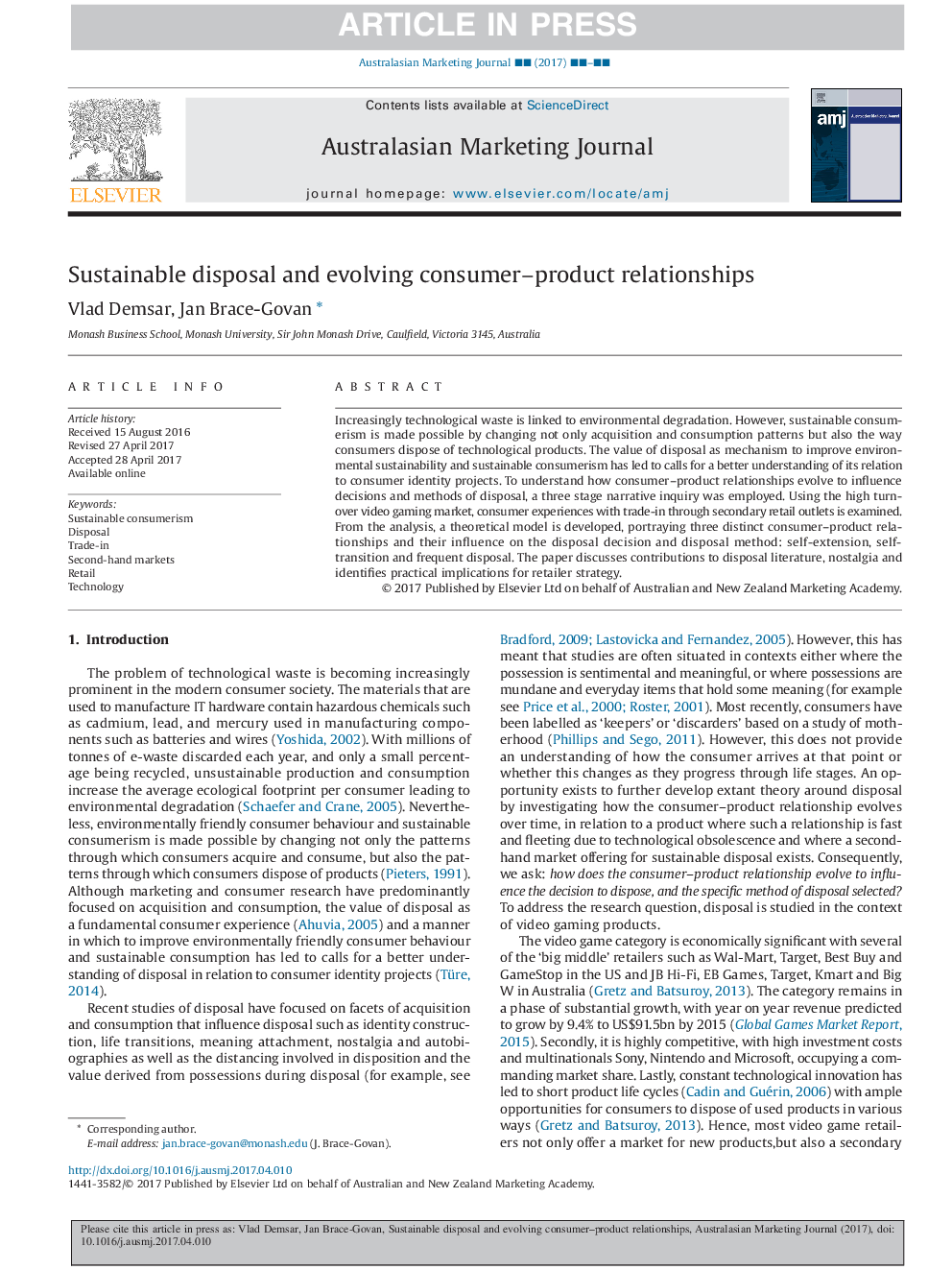 Sustainable disposal and evolving consumer-product relationships