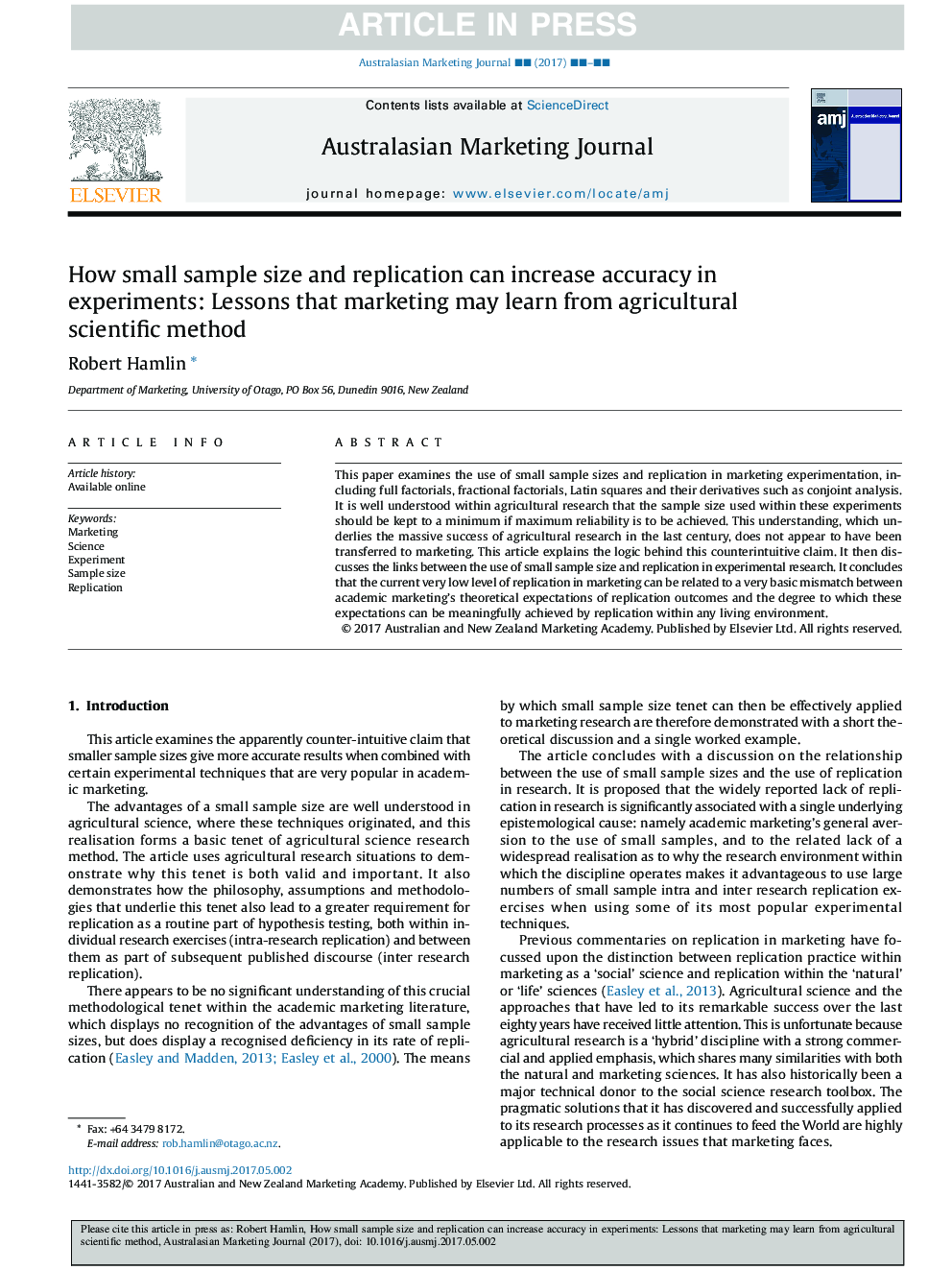 How small sample size and replication can increase accuracy in experiments: Lessons that marketing may learn from agricultural scientific method