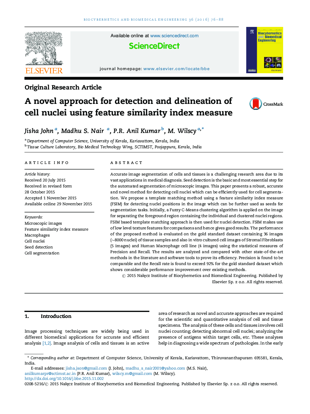 A novel approach for detection and delineation of cell nuclei using feature similarity index measure