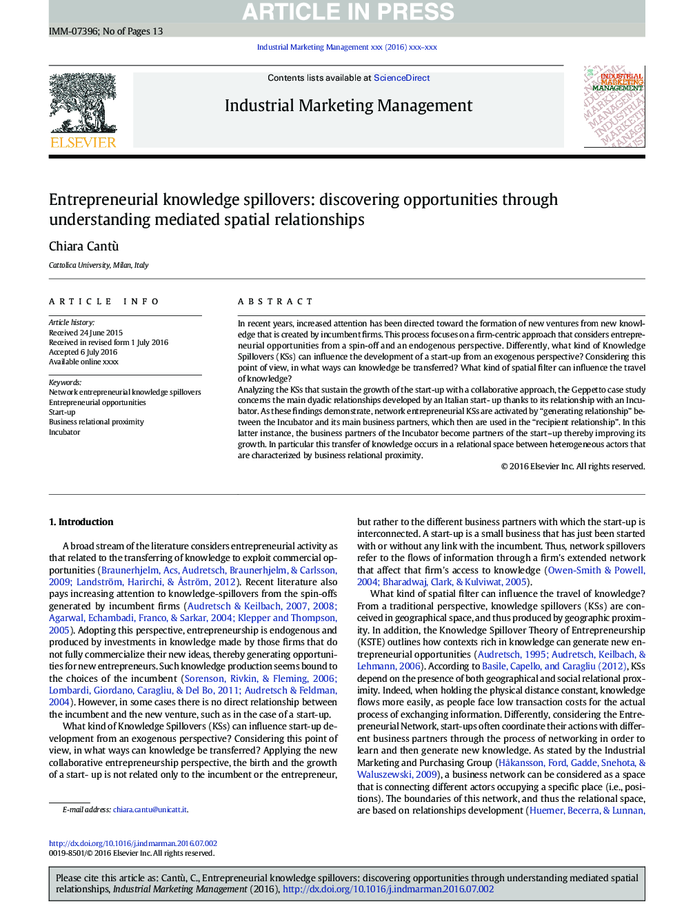 Entrepreneurial knowledge spillovers: discovering opportunities through understanding mediated spatial relationships