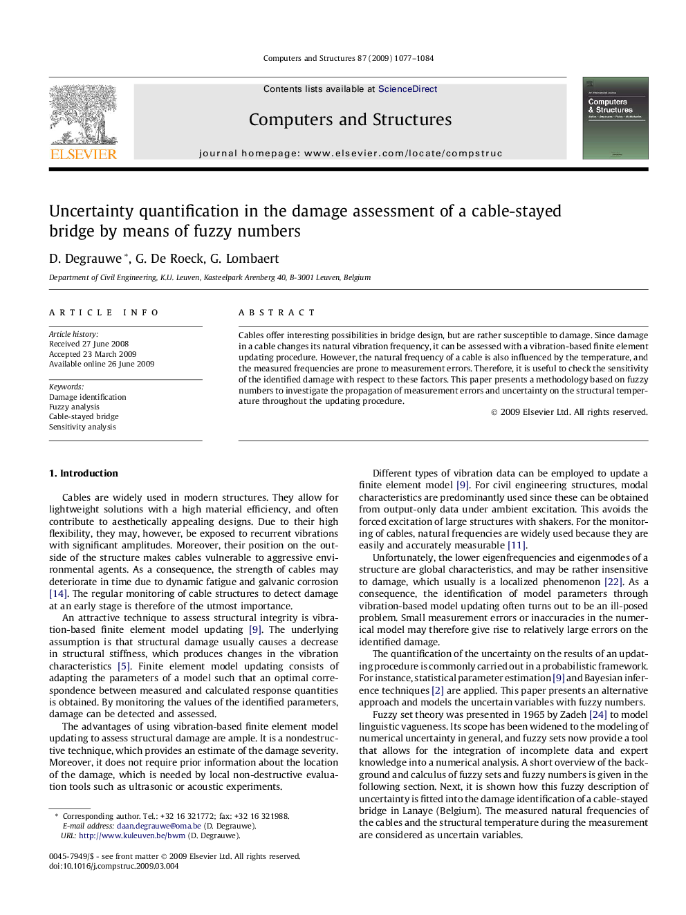 Uncertainty quantification in the damage assessment of a cable-stayed bridge by means of fuzzy numbers