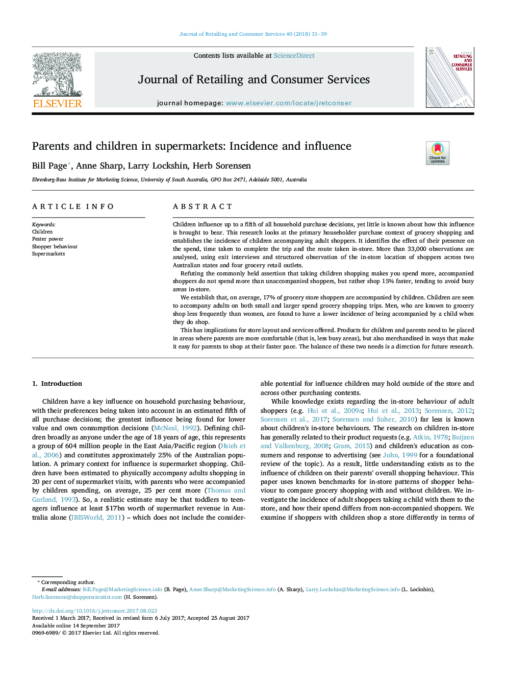 Parents and children in supermarkets: Incidence and influence