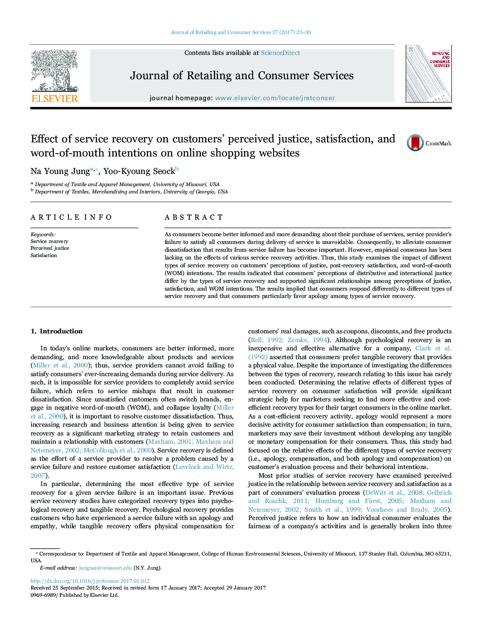 Effect of service recovery on customers' perceived justice, satisfaction, and word-of-mouth intentions on online shopping websites