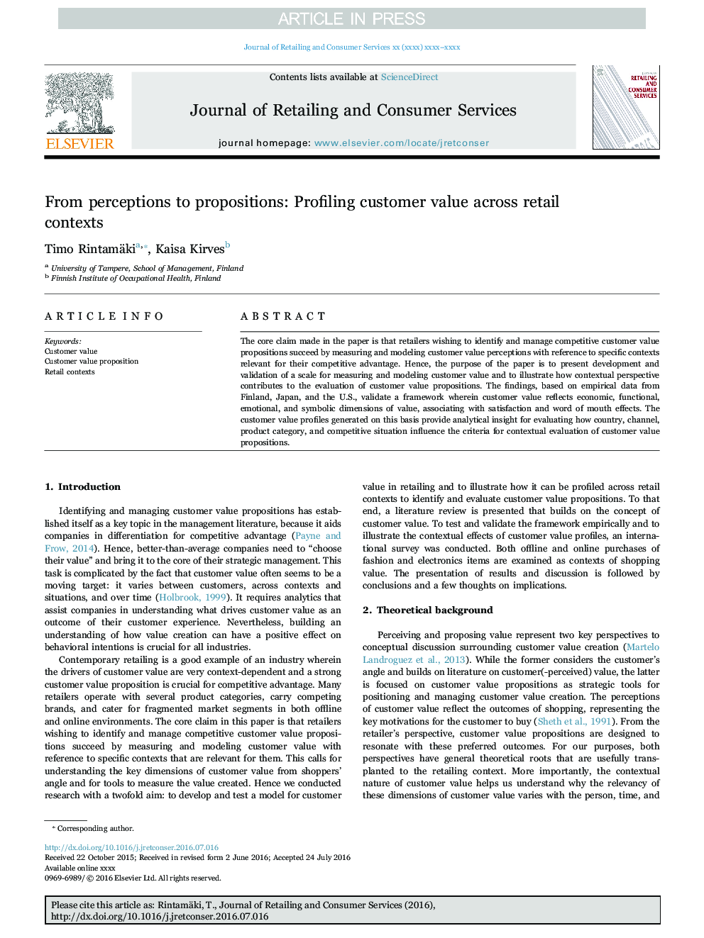 From perceptions to propositions: Profiling customer value across retail contexts