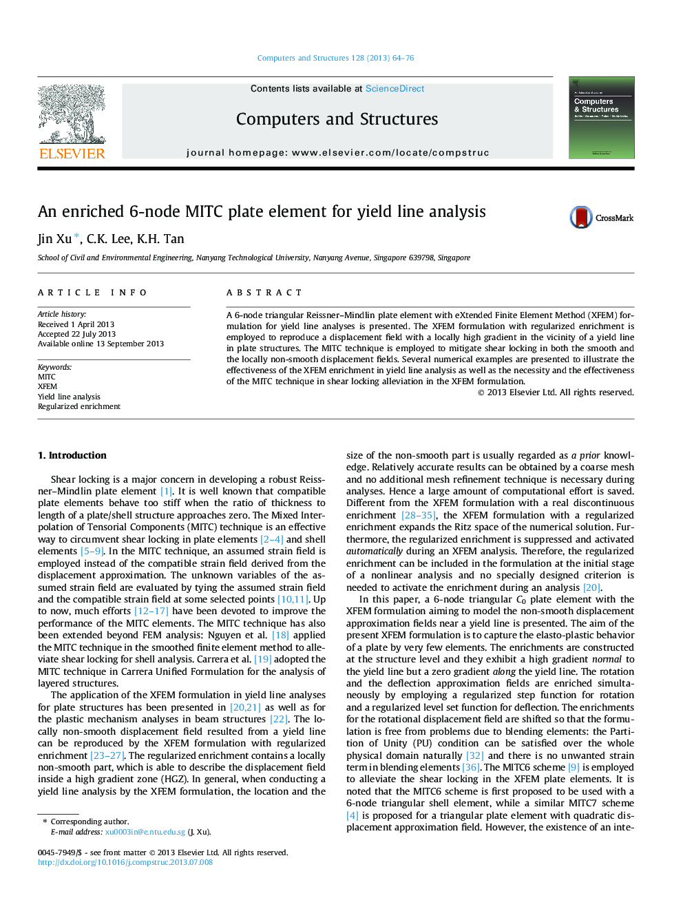 An enriched 6-node MITC plate element for yield line analysis