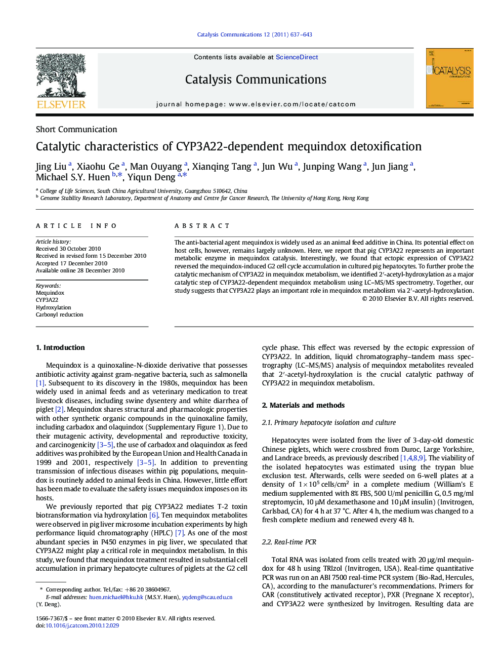 Catalytic characteristics of CYP3A22-dependent mequindox detoxification