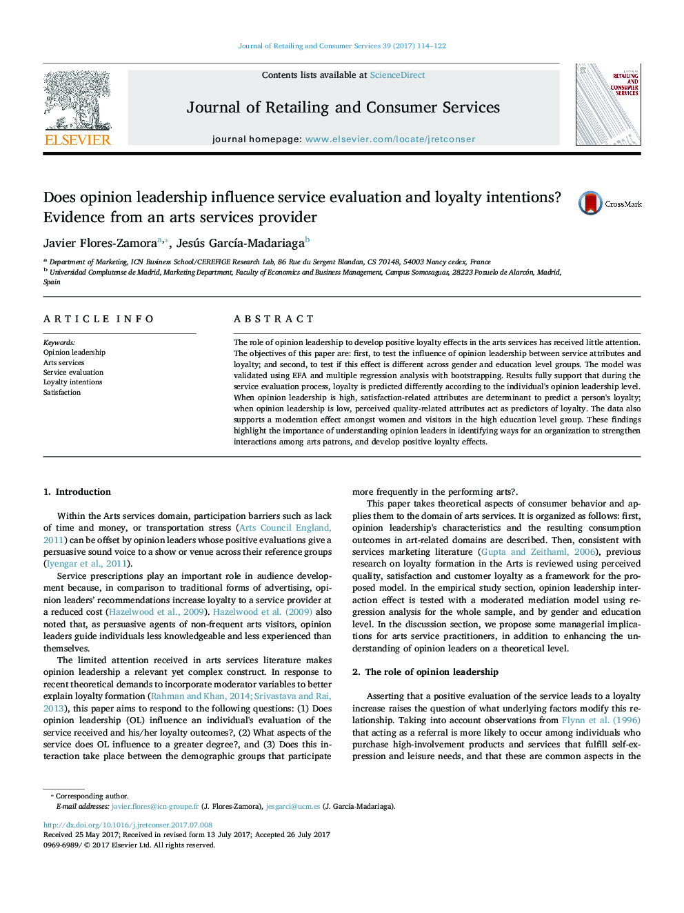 Does opinion leadership influence service evaluation and loyalty intentions? Evidence from an arts services provider