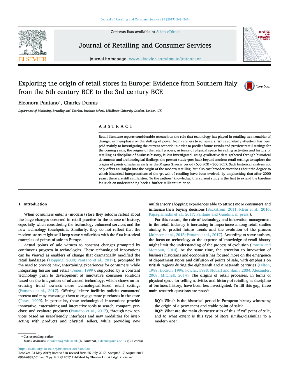 Exploring the origin of retail stores in Europe: Evidence from Southern Italy from the 6th century BCE to the 3rd century BCE