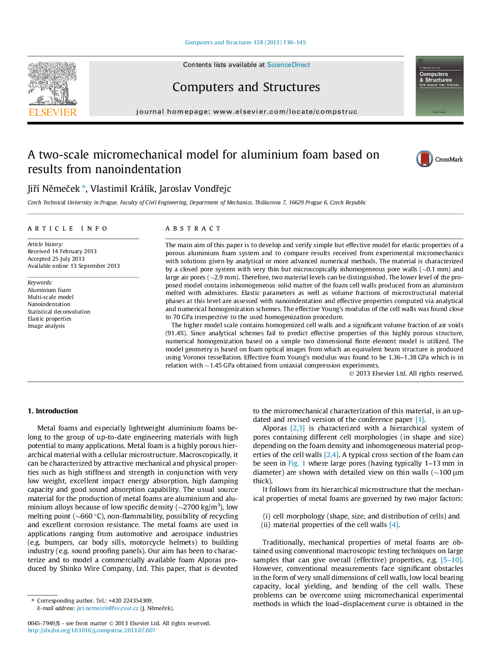 A two-scale micromechanical model for aluminium foam based on results from nanoindentation