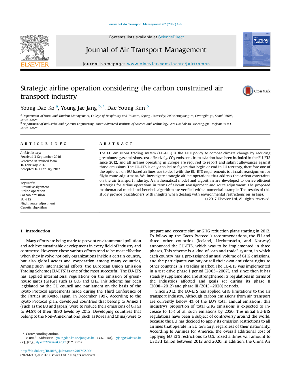 Strategic airline operation considering the carbon constrained air transport industry