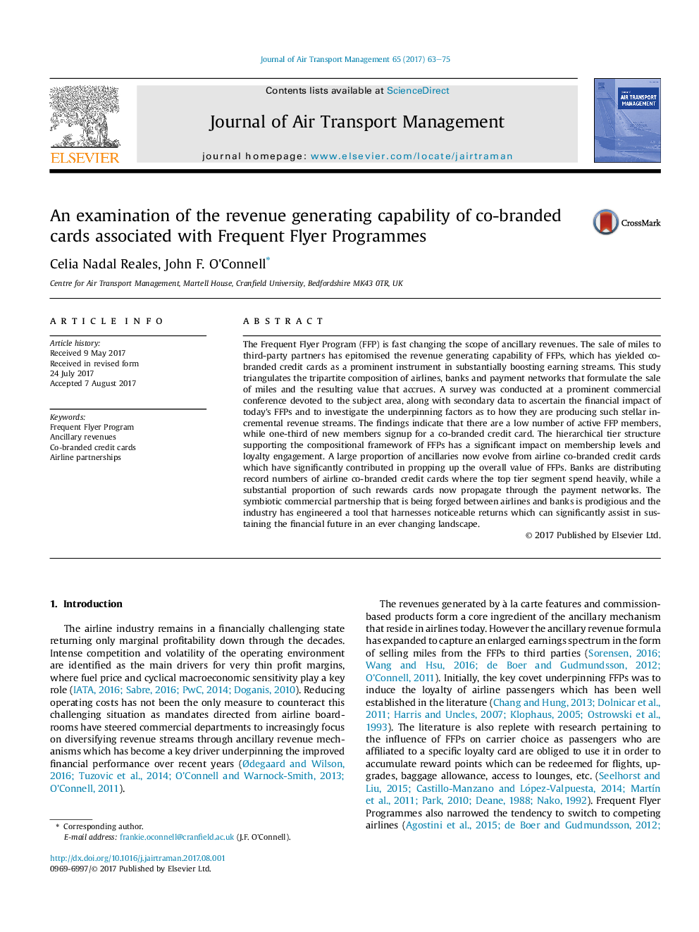 An examination of the revenue generating capability of co-branded cards associated with Frequent Flyer Programmes