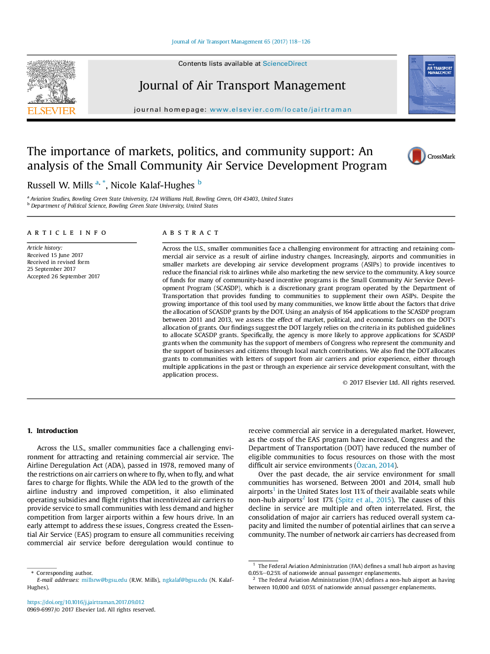 The importance of markets, politics, and community support: An analysis of the Small Community Air Service Development Program