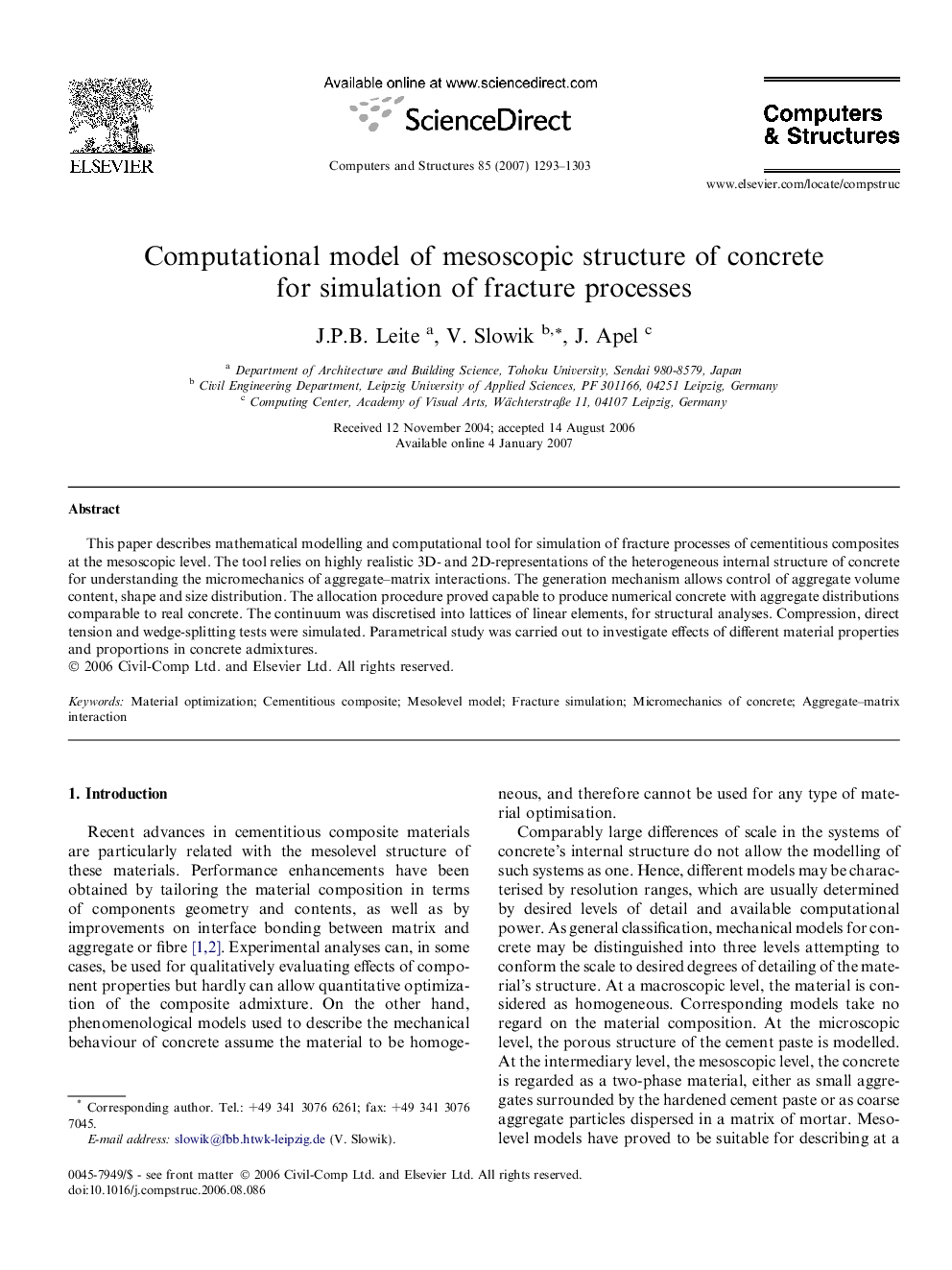 Computational model of mesoscopic structure of concrete for simulation of fracture processes