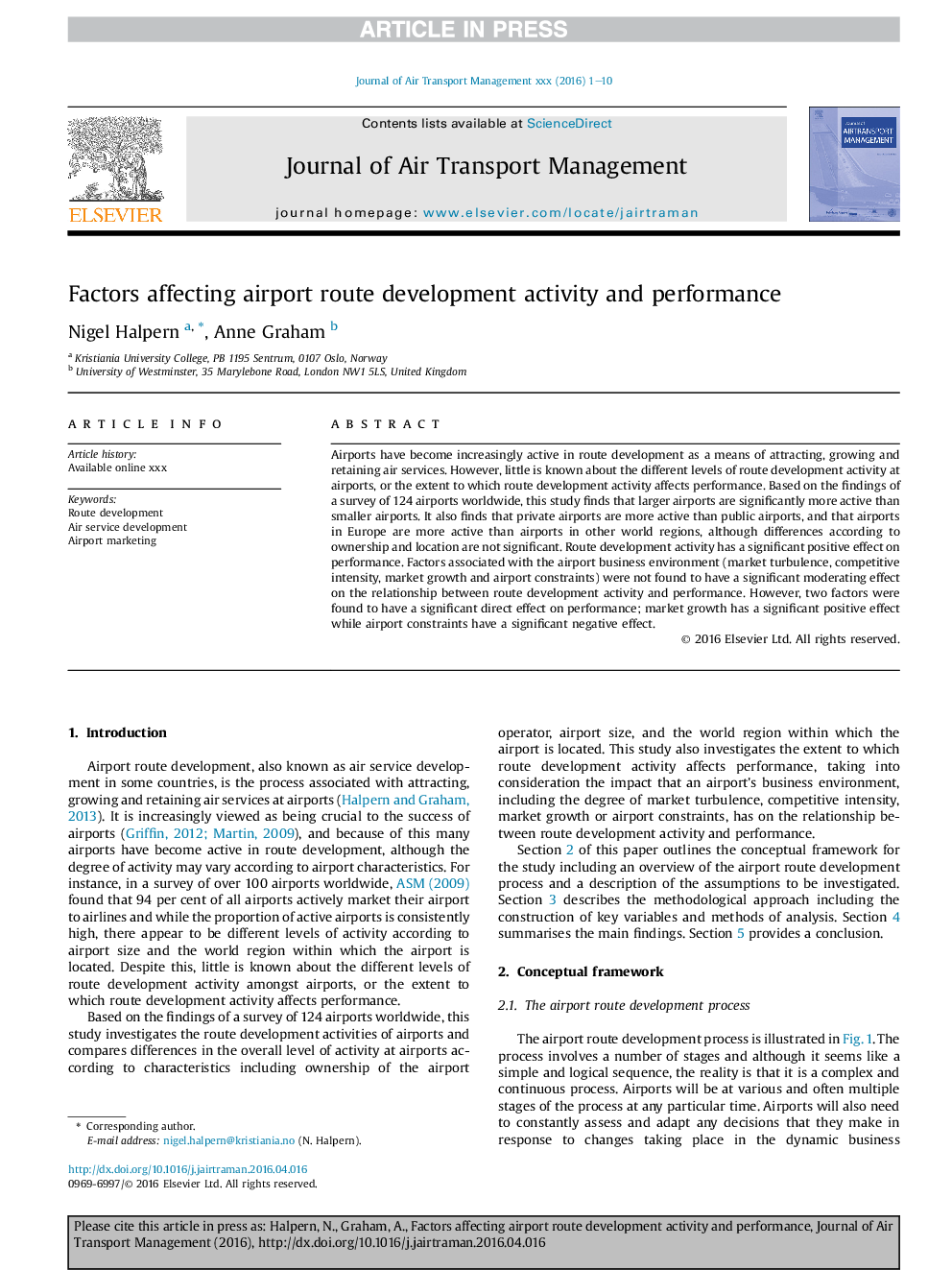 Factors affecting airport route development activity and performance