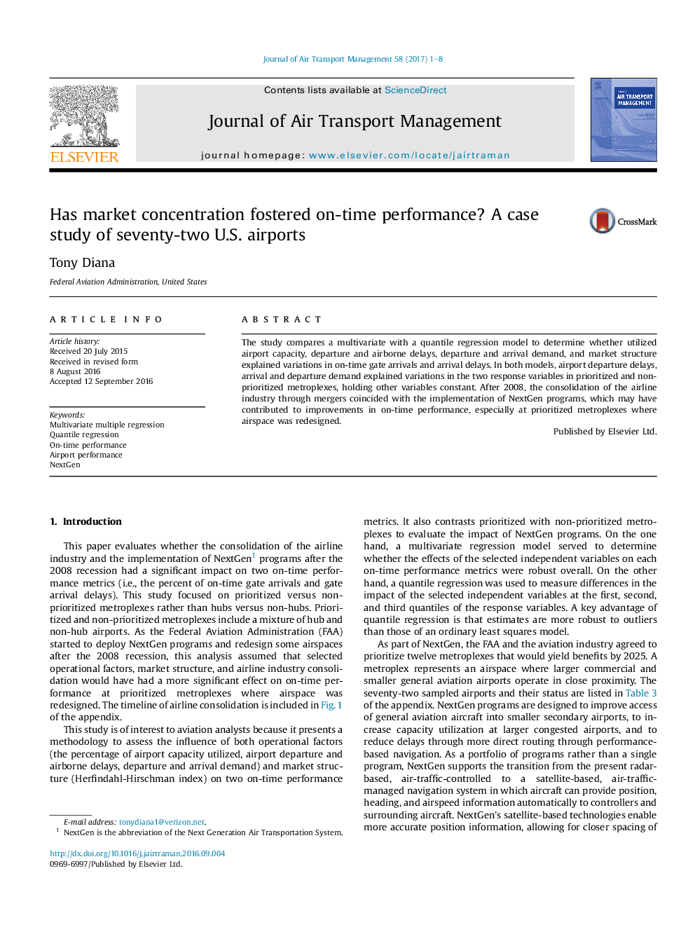 Has market concentration fostered on-time performance? A case study of seventy-two U.S. airports