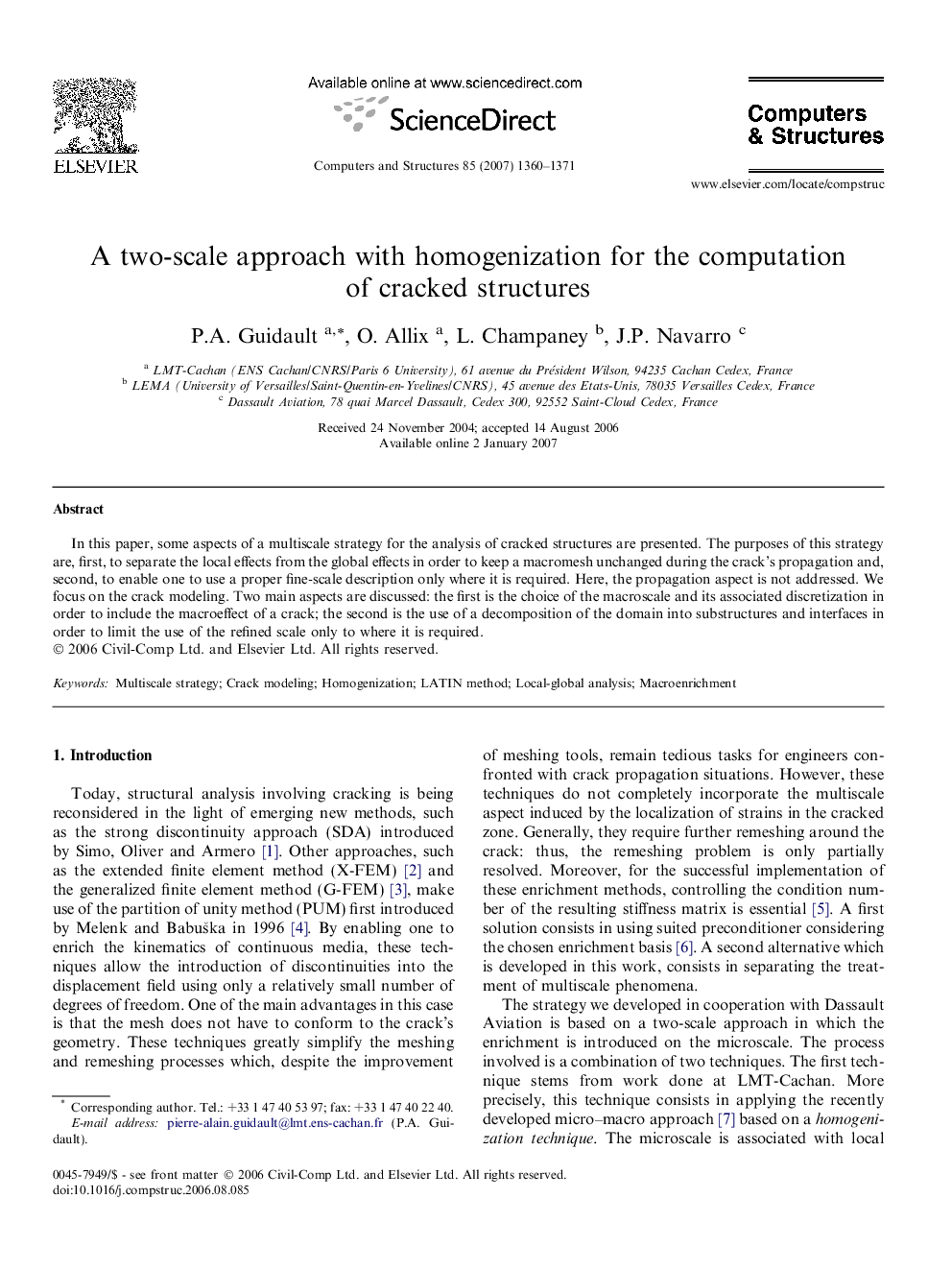 A two-scale approach with homogenization for the computation of cracked structures