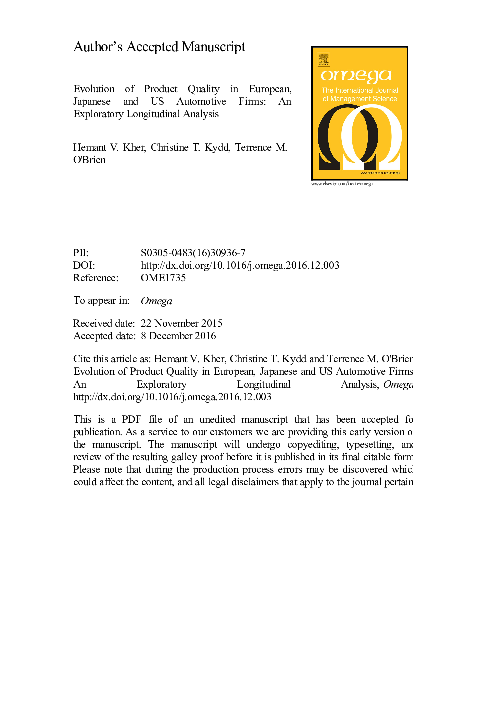 Evolution of product quality in European, Japanese and US automotive firms: An exploratory longitudinal analysis