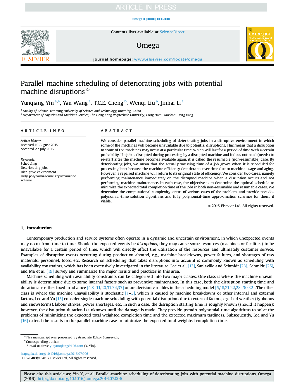 Parallel-machine scheduling of deteriorating jobs with potential machine disruptions