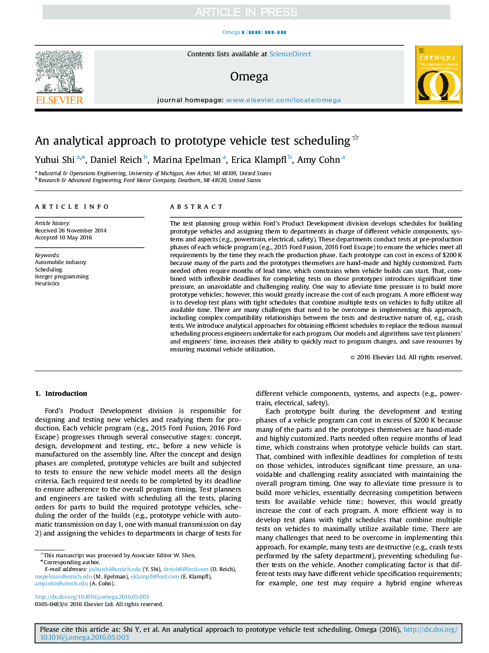 An analytical approach to prototype vehicle test scheduling