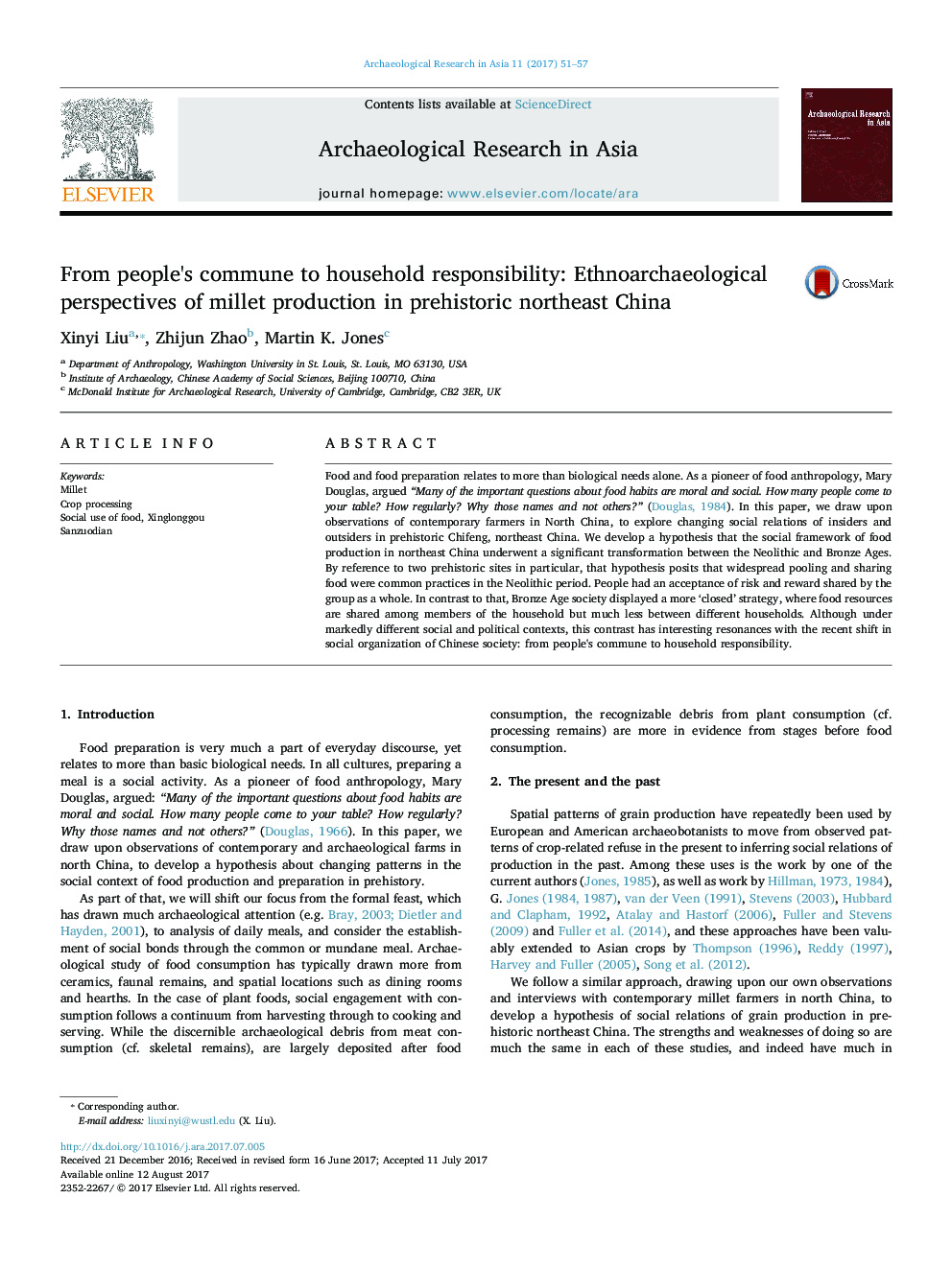 From people's commune to household responsibility: Ethnoarchaeological perspectives of millet production in prehistoric northeast China