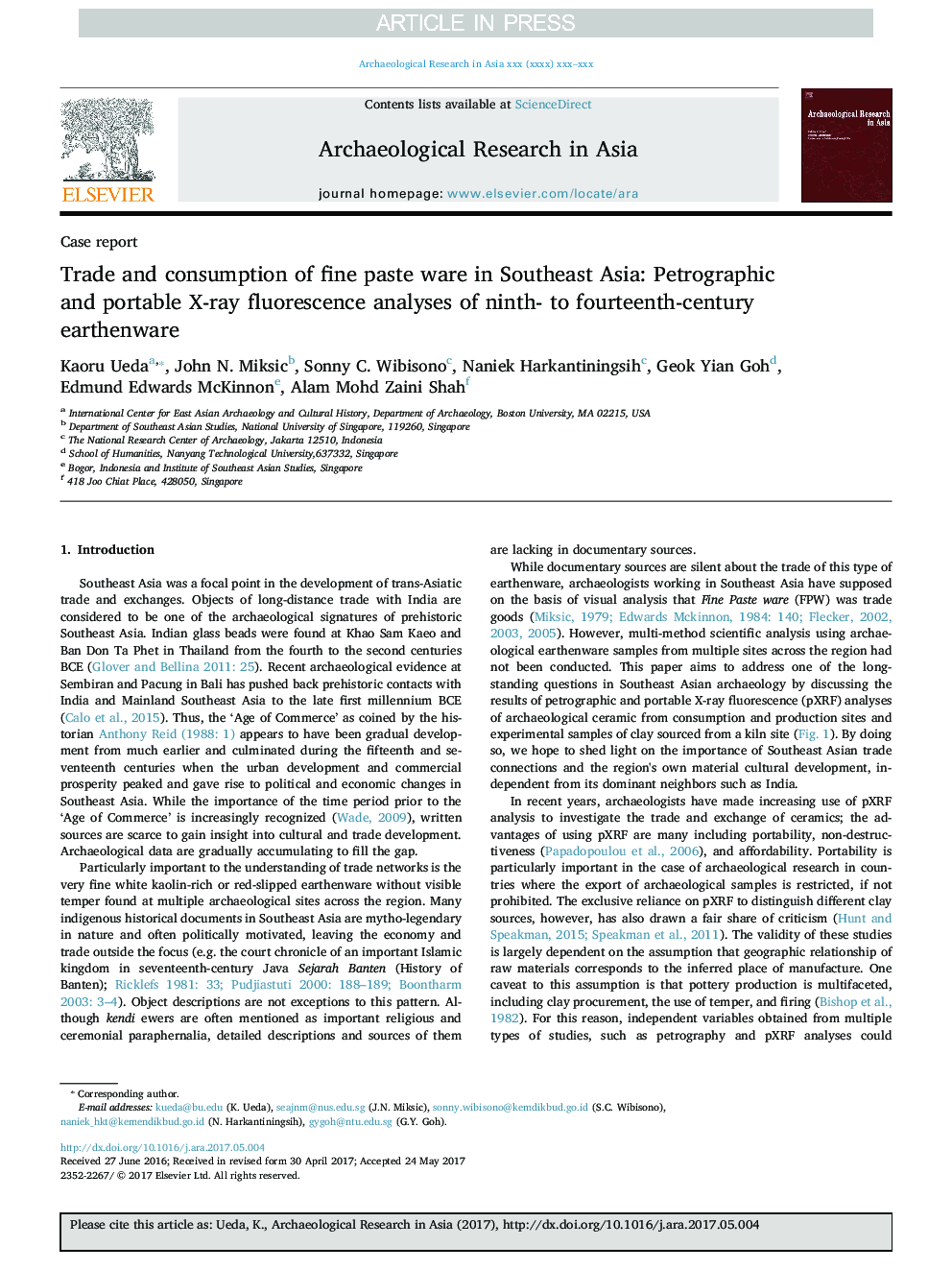 Trade and consumption of fine paste ware in Southeast Asia: Petrographic and portable X-ray fluorescence analyses of ninth- to fourteenth-century earthenware