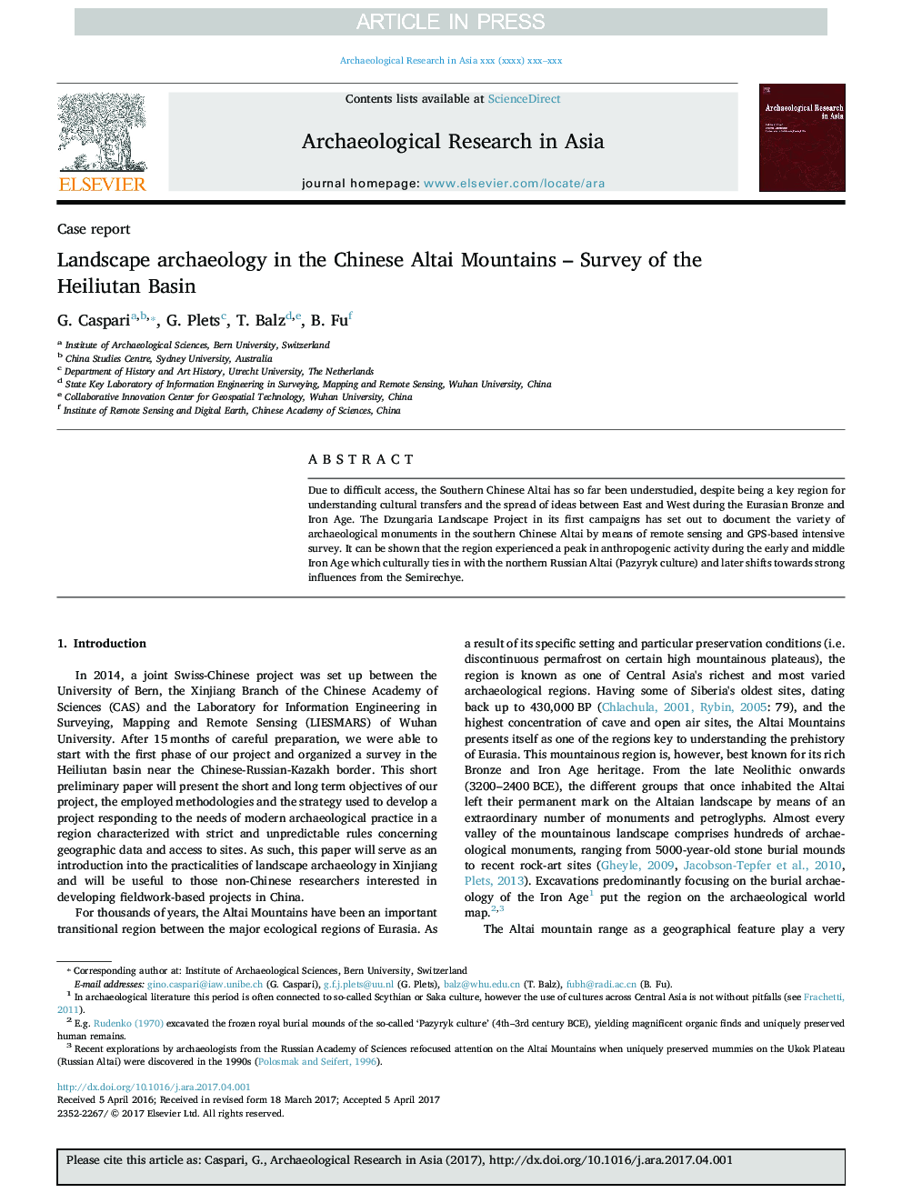 Landscape archaeology in the Chinese Altai Mountains - Survey of the Heiliutan Basin