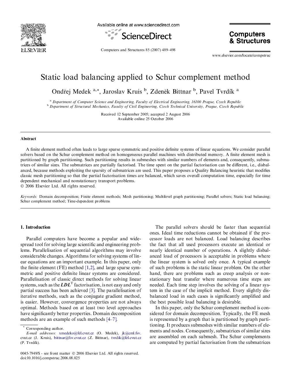 Static load balancing applied to Schur complement method