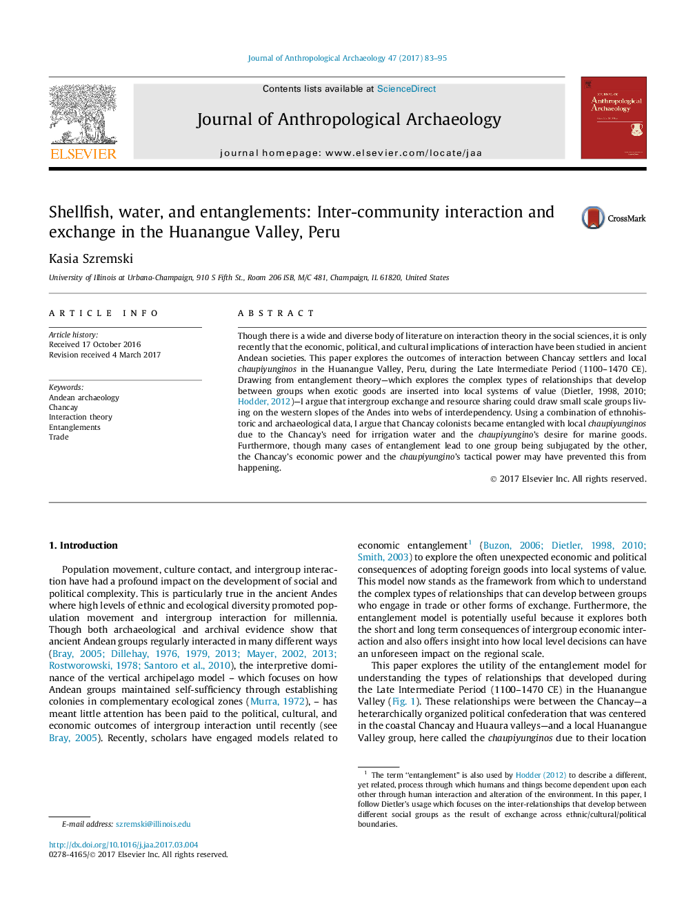 Shellfish, water, and entanglements: Inter-community interaction and exchange in the Huanangue Valley, Peru