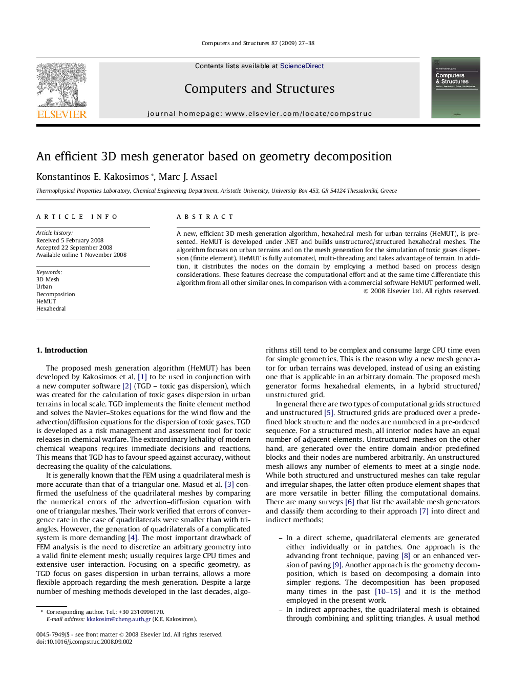 An efficient 3D mesh generator based on geometry decomposition