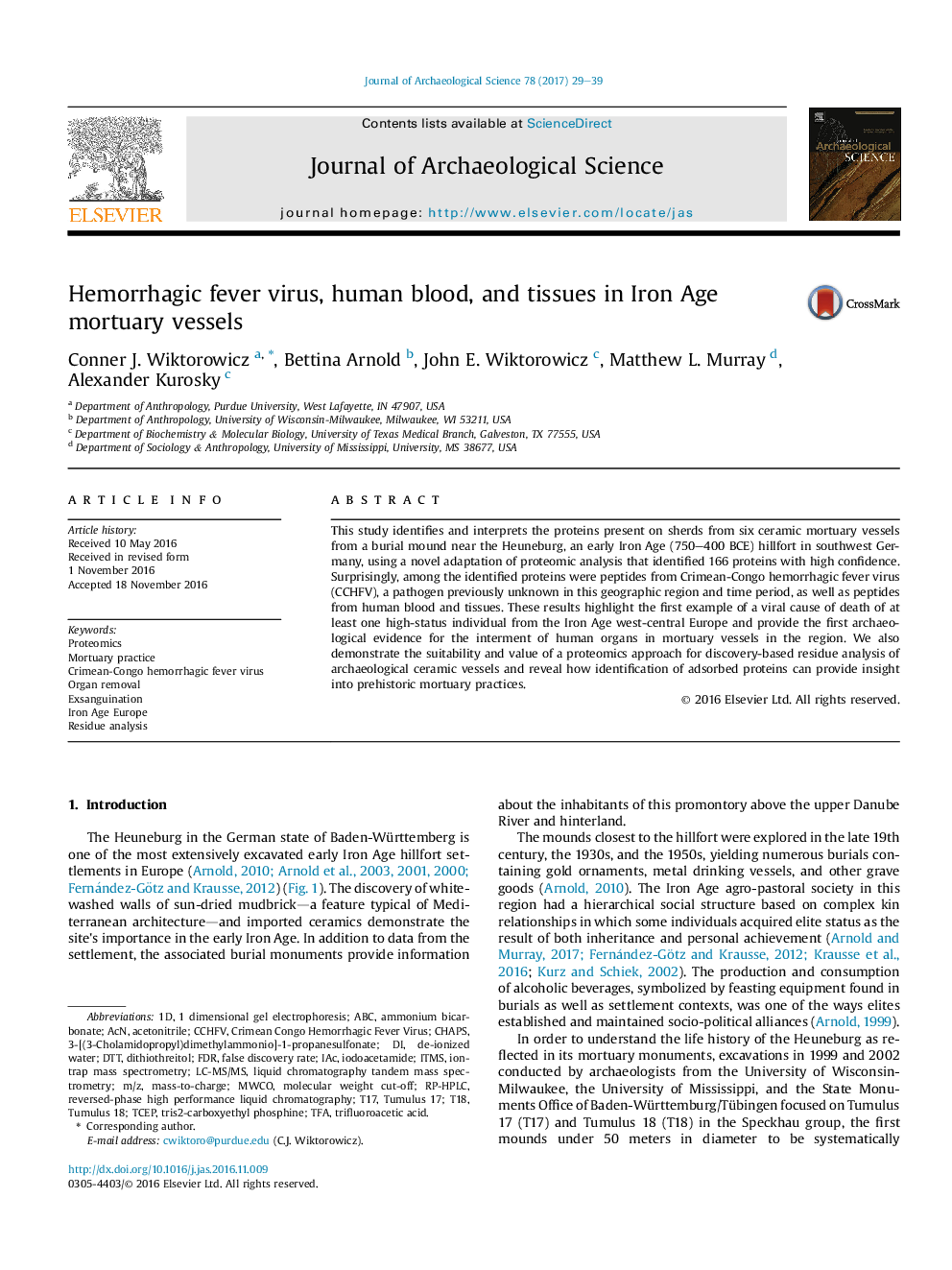 Hemorrhagic fever virus, human blood, and tissues in Iron Age mortuary vessels