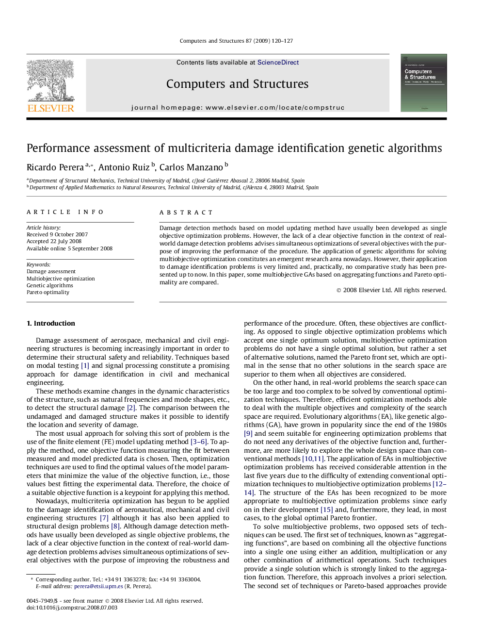 Performance assessment of multicriteria damage identification genetic algorithms