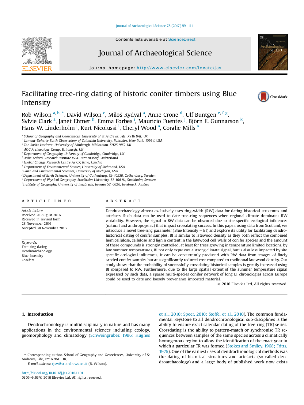 Facilitating tree-ring dating of historic conifer timbers using Blue Intensity