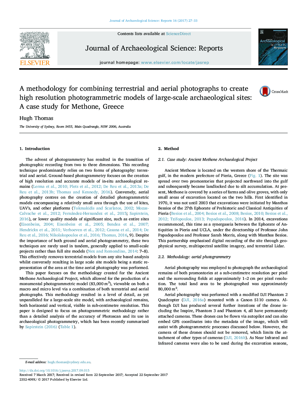 A methodology for combining terrestrial and aerial photographs to create high resolution photogrammetric models of large-scale archaeological sites: A case study for Methone, Greece