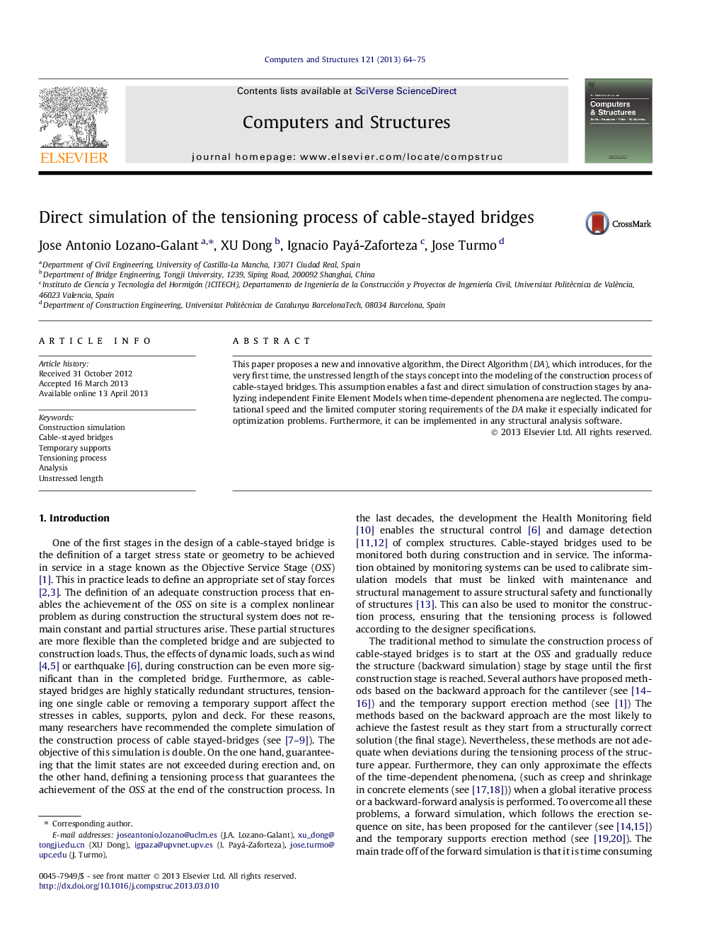 Direct simulation of the tensioning process of cable-stayed bridges