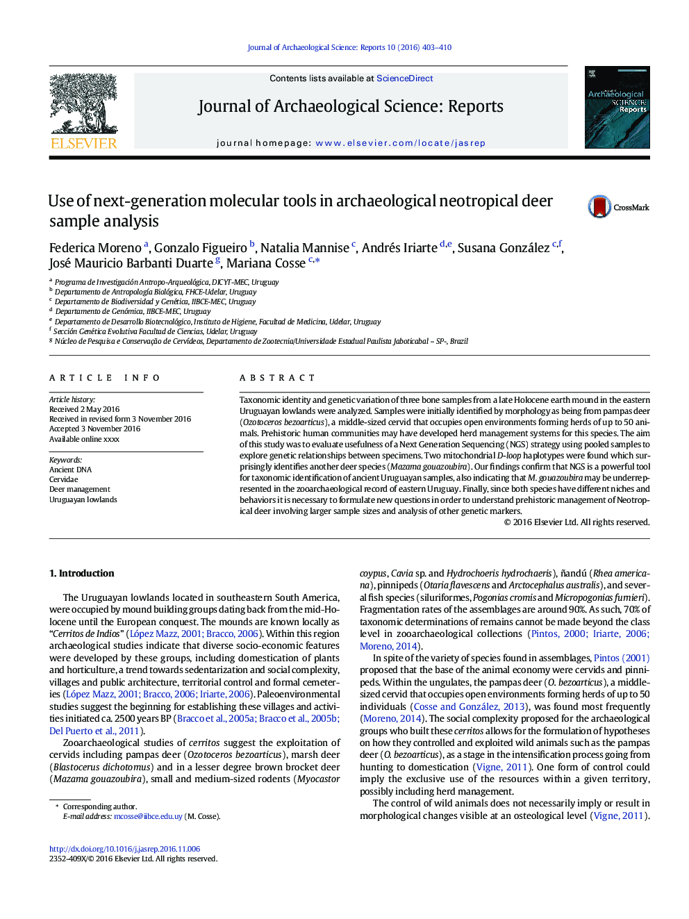 Use of next-generation molecular tools in archaeological neotropical deer sample analysis