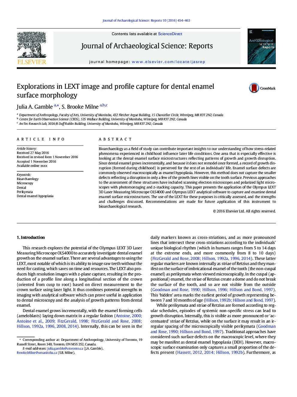 Explorations in LEXT image and profile capture for dental enamel surface morphology